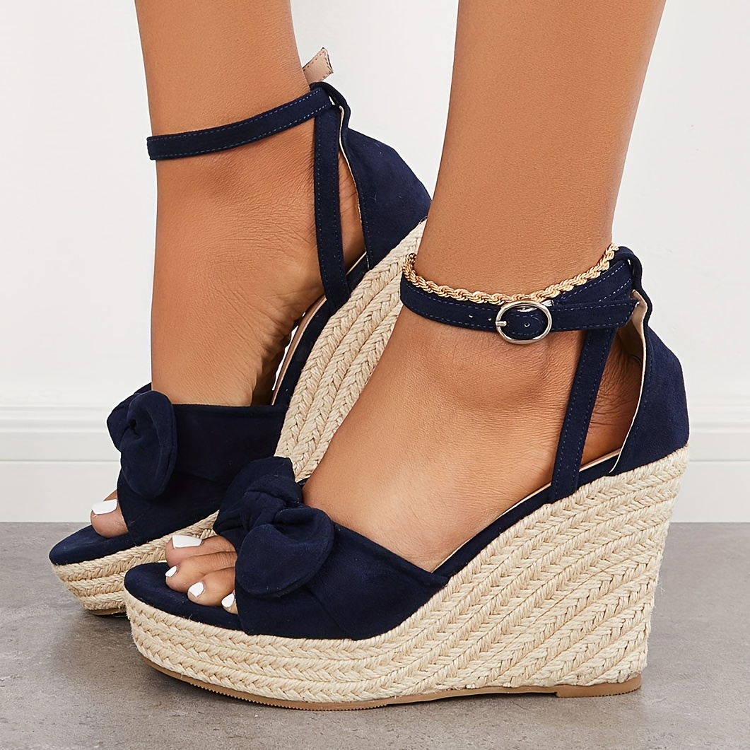 

Women's Platform Wedge Sandals, Casual Bow Knot Peep Toe Ankle Strap Espadrille Shoes, Casual Wedge Heels