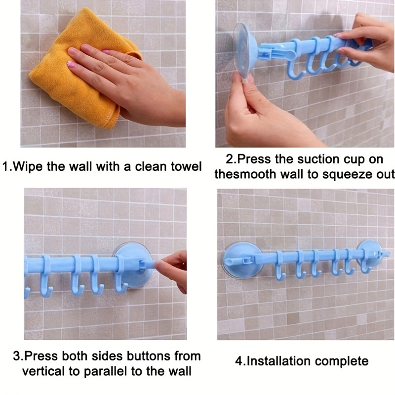 Adjustable Double Suction Cup Coat Hook Rack with 6 Hooks