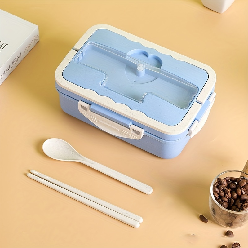 1pc Plastic Divided Lunch Box/Bento Container/Meal Prep Box/Food Storage  Box - Includes Chopsticks, Spoon, and Utensils