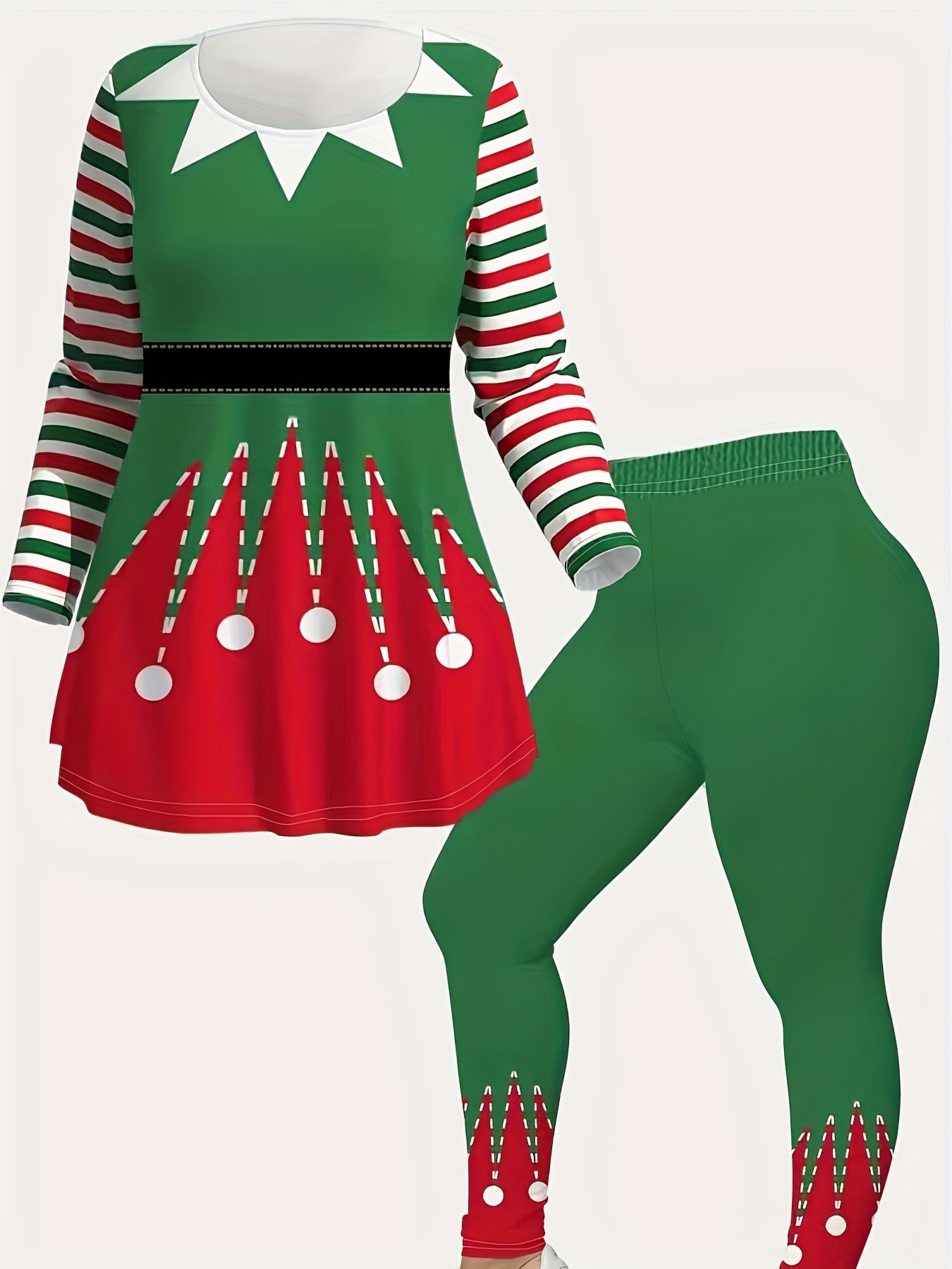 Christmas Santa Claus & Elk Print Skinny Leggings, Cute Elastic Waist  Stretchy Leggings, Women's Clothing