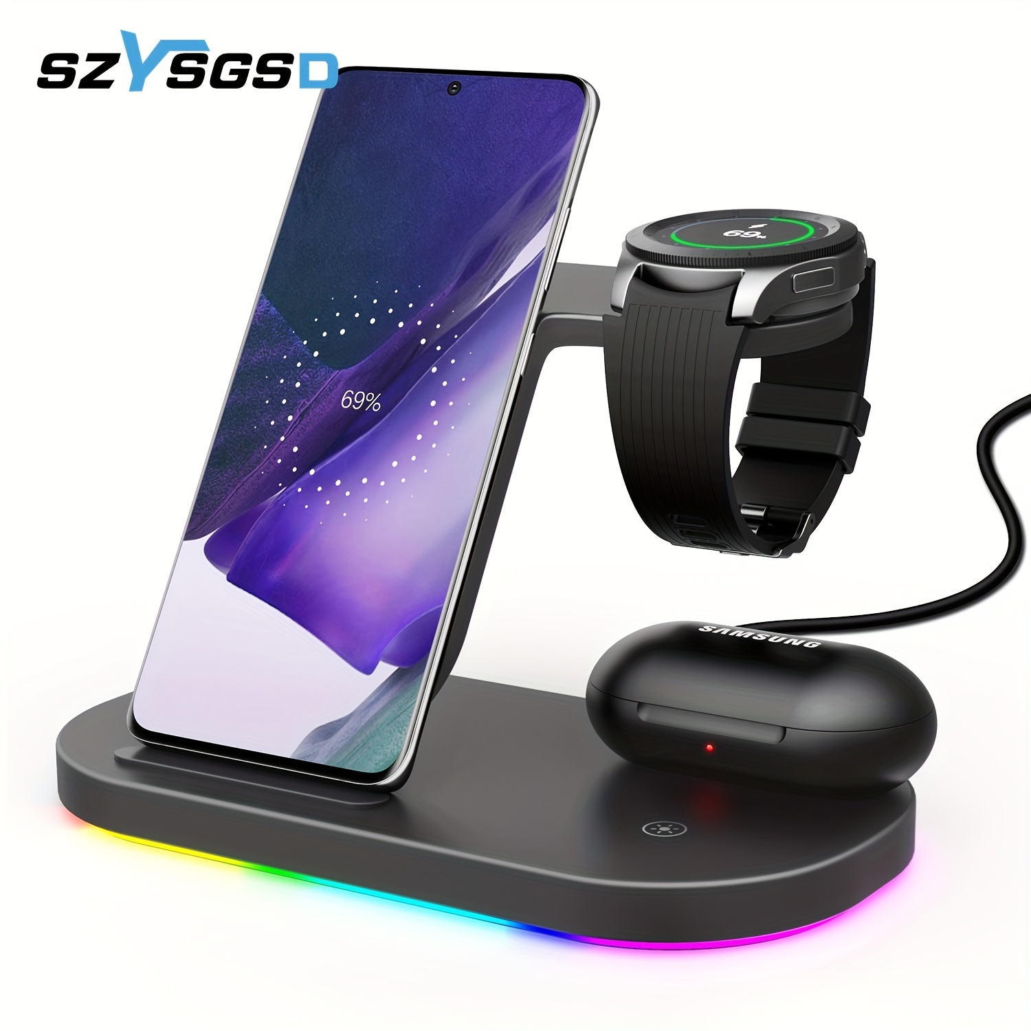 Wireless Charger for Samsung, in Charging Station Dock for Galaxy Phone Watch Buds,Z Flip4 S23 22 21 20 Note 20 10, for Galaxy Watch Pro