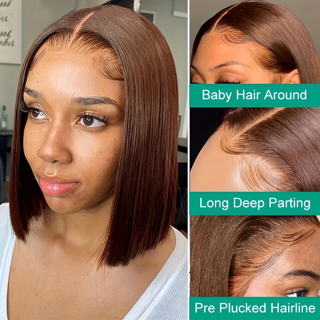 chocolate brown color 13x4 transparent lace front wigs brazilian human hair bone straight short bob wigs for women 150 details 1