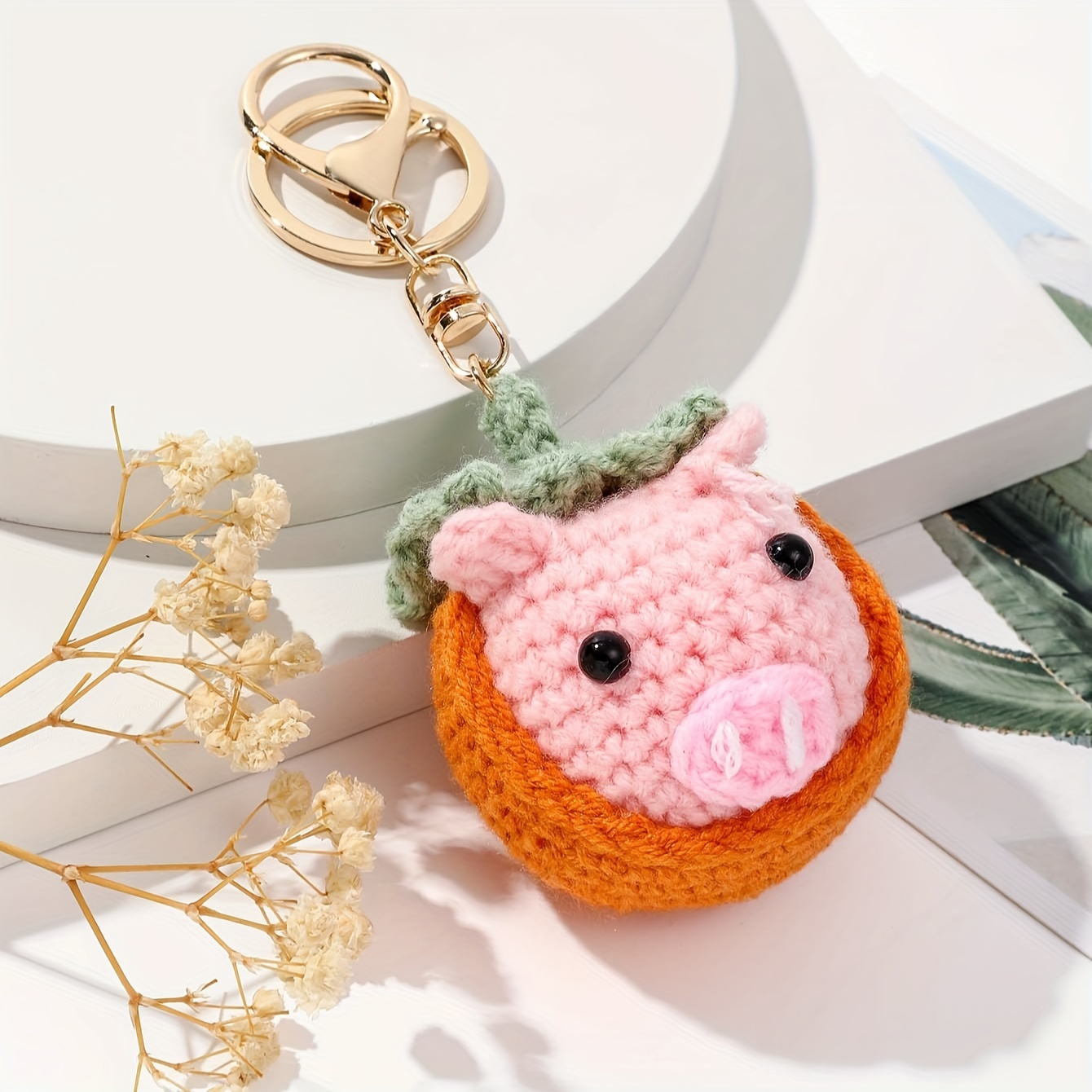 Crochet Animal Head Keychain Cute Weaving Key Chain Ring - Temu