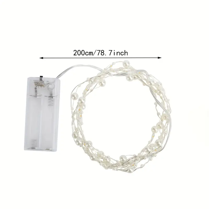 1pc led copper wire light battery box pearl string lights christmas wedding room decoration pearl shaped string lights 6 6ft 2m 20 lights details 2