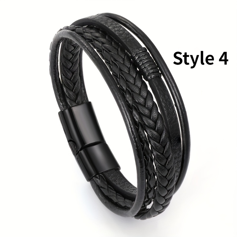 Men's Double-layer Braided Leather Bracelet With Adjustable Stainless Steel  Magnetic Clasp, Suitable For Men And Women, Jewelry Gift - Temu Austria