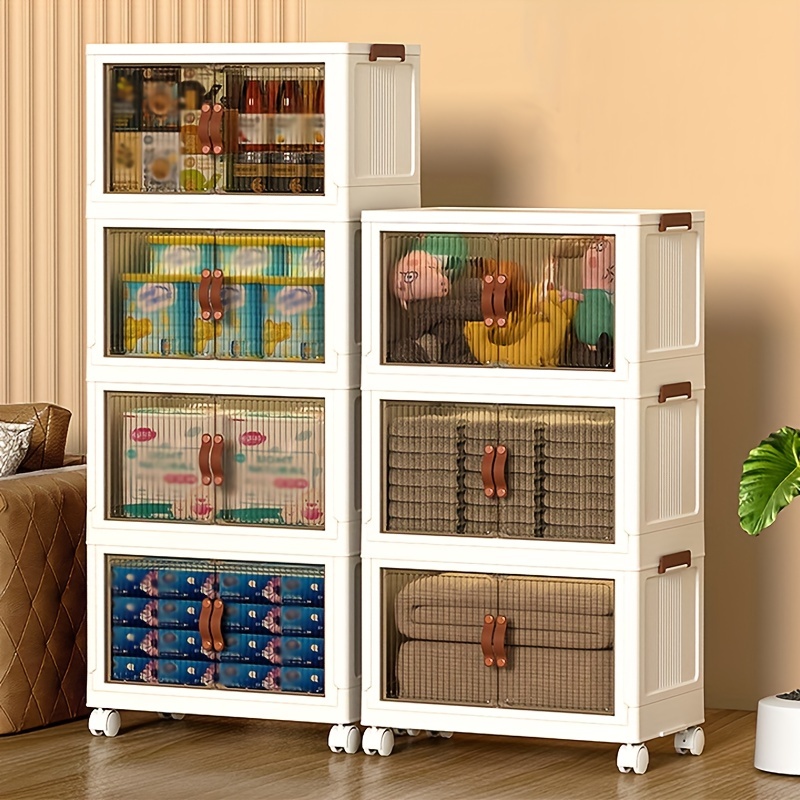 Foldable Clothes Storage Cabinet With Wheels Splicing - Temu