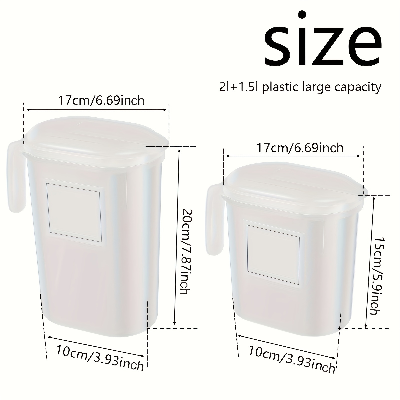 2Pcs Fridge Jug Juice Container Filter Lid 1.5L+2L Plastic Water Pitchers  Heat Resistant Refrigerator Cold Kettle Clear Fridge