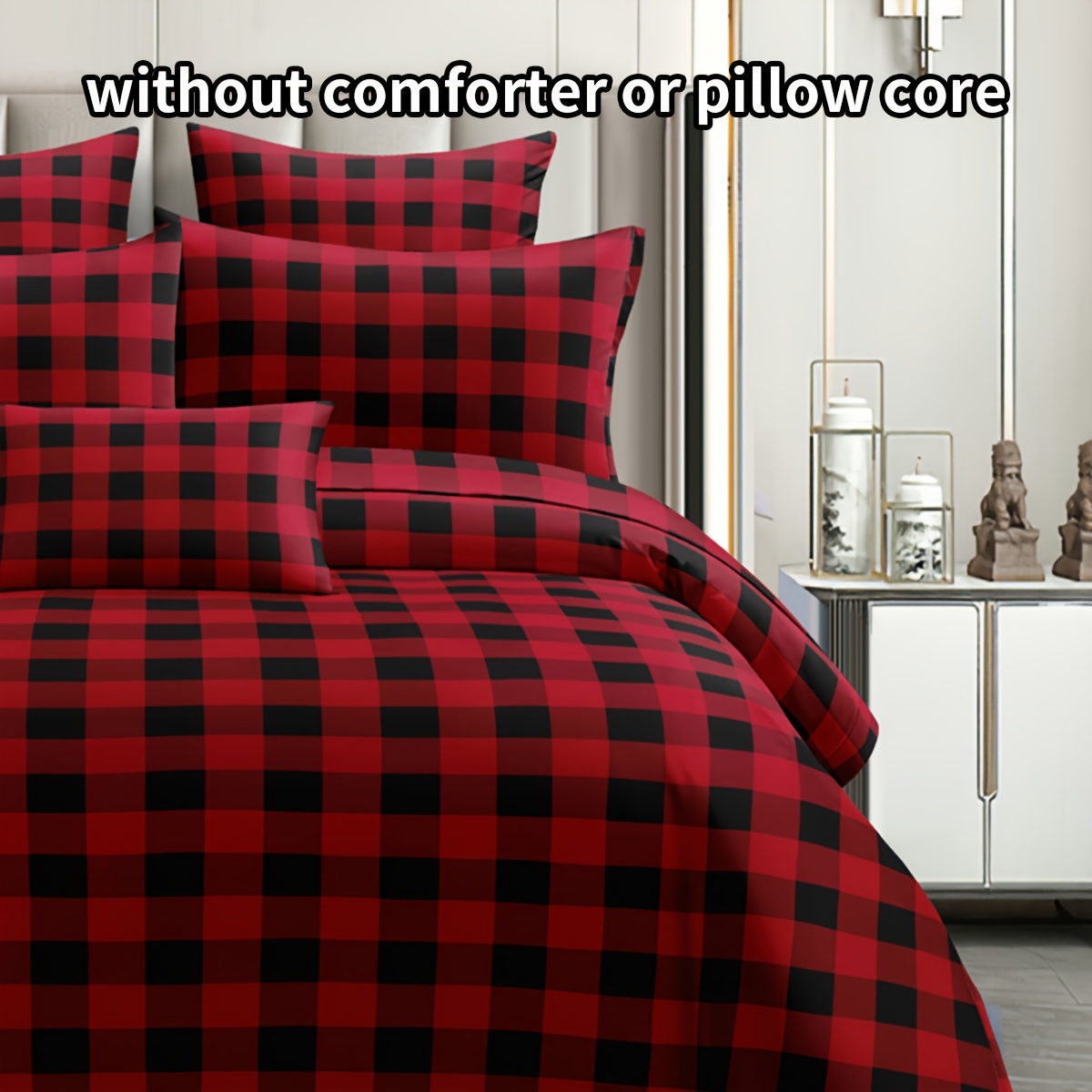 Image of 3pcs Red And Black Printed Duvet Cover Set
