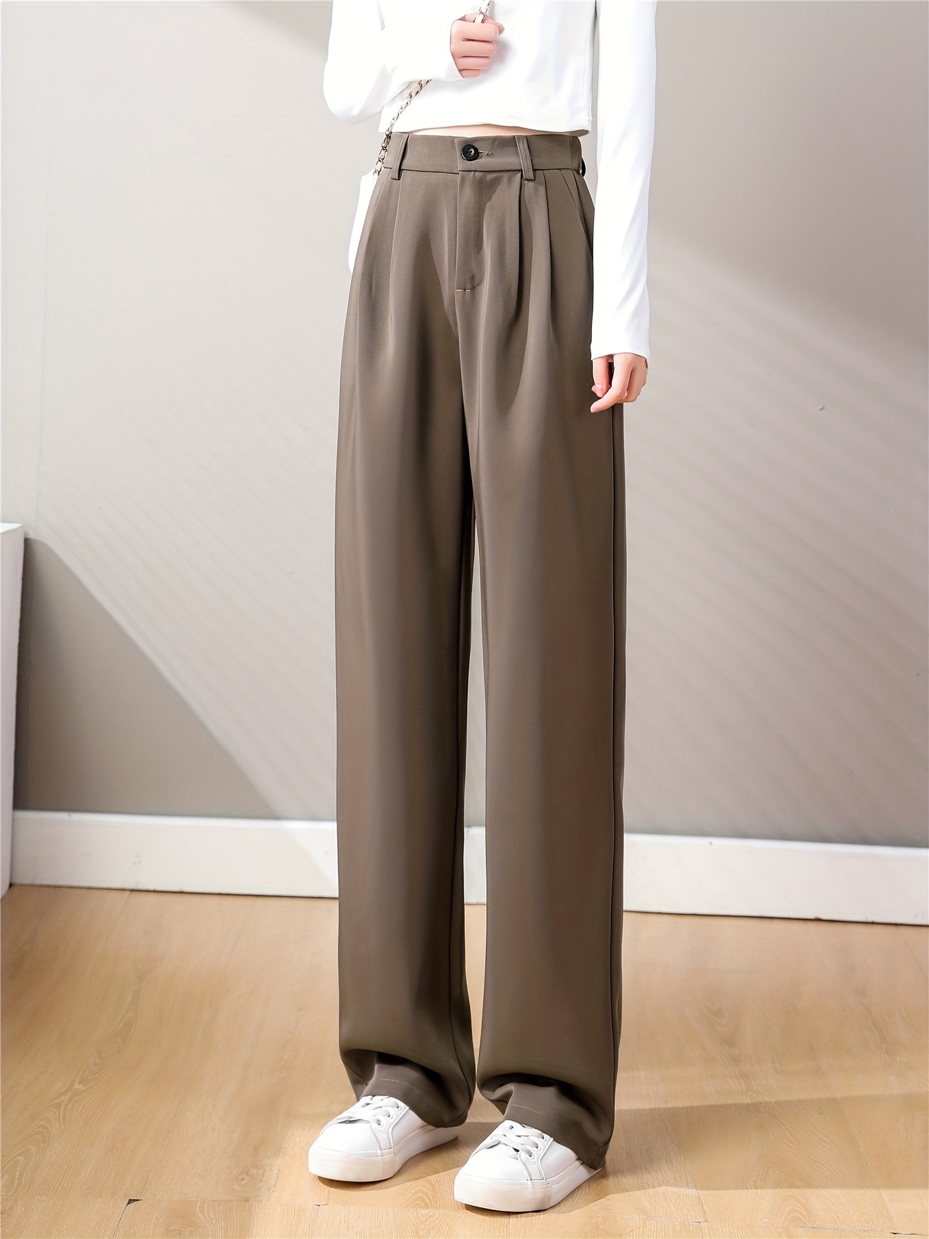 Straight Leg Trouser, High Waist Casual Pants for Spring & Fall