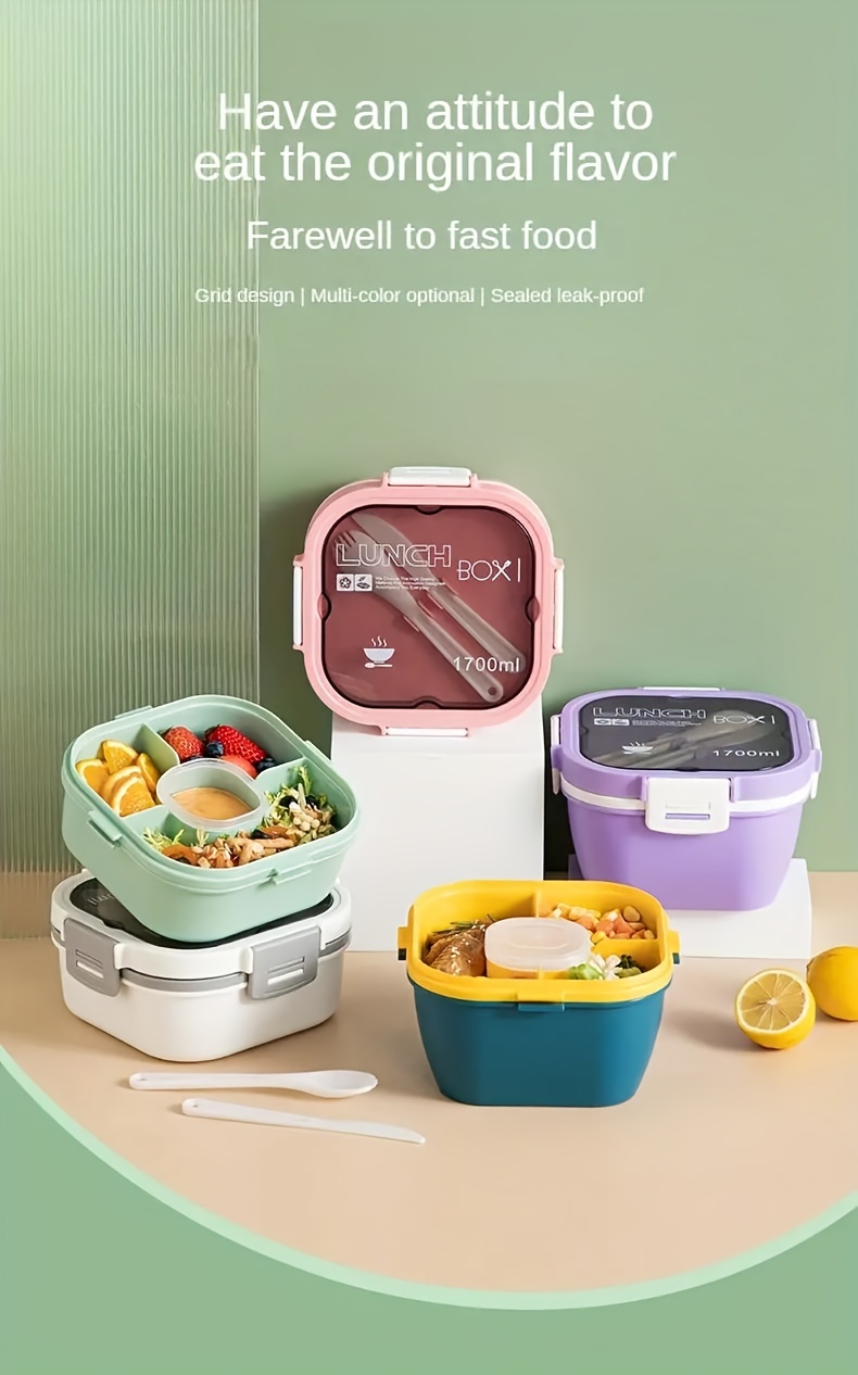 1pc Wheat Straw Student Lunch Box With Microwave Function, Bento Box With  Grids, Plastic Square Fast Food Box