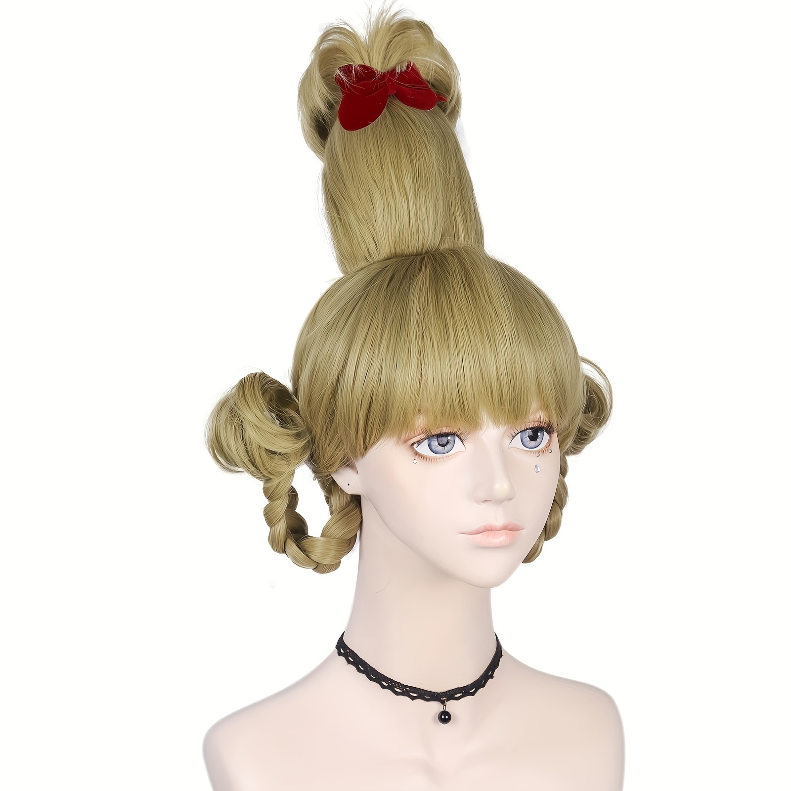 1 Red Bowknot Ash Blonde Ponytails Character Costume Wig Temu