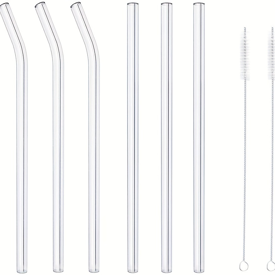 12 Pack Reusable Glass Straws - 8 x 8 MM, Bent Glass Drinking Straws with  2 Cleaning Brushes, Reusable Straws for Smoothies, Milkshake, Frozen