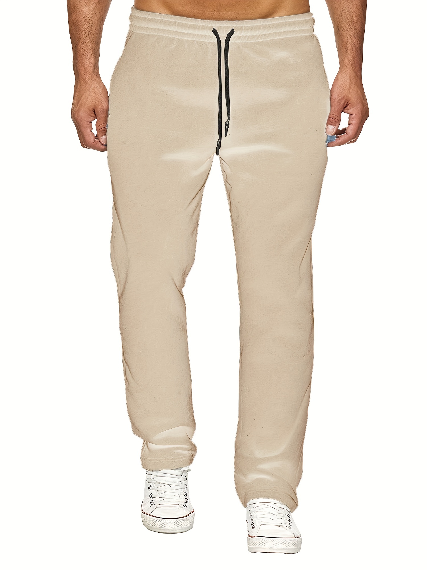 Men's Casual Solid Color Pants Fleece Slight Stretch - Temu