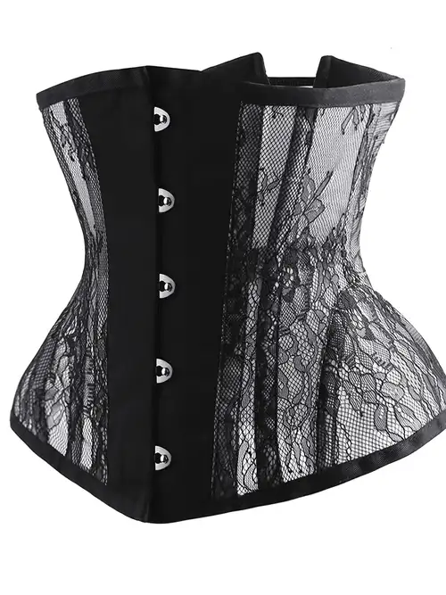 YUNAR Women's Vintage Oil Painting Floral Lace Up Boned Underbust Corset  Waist Cincher Belt Shaper (S, Black Embossed) at  Women's Clothing  store