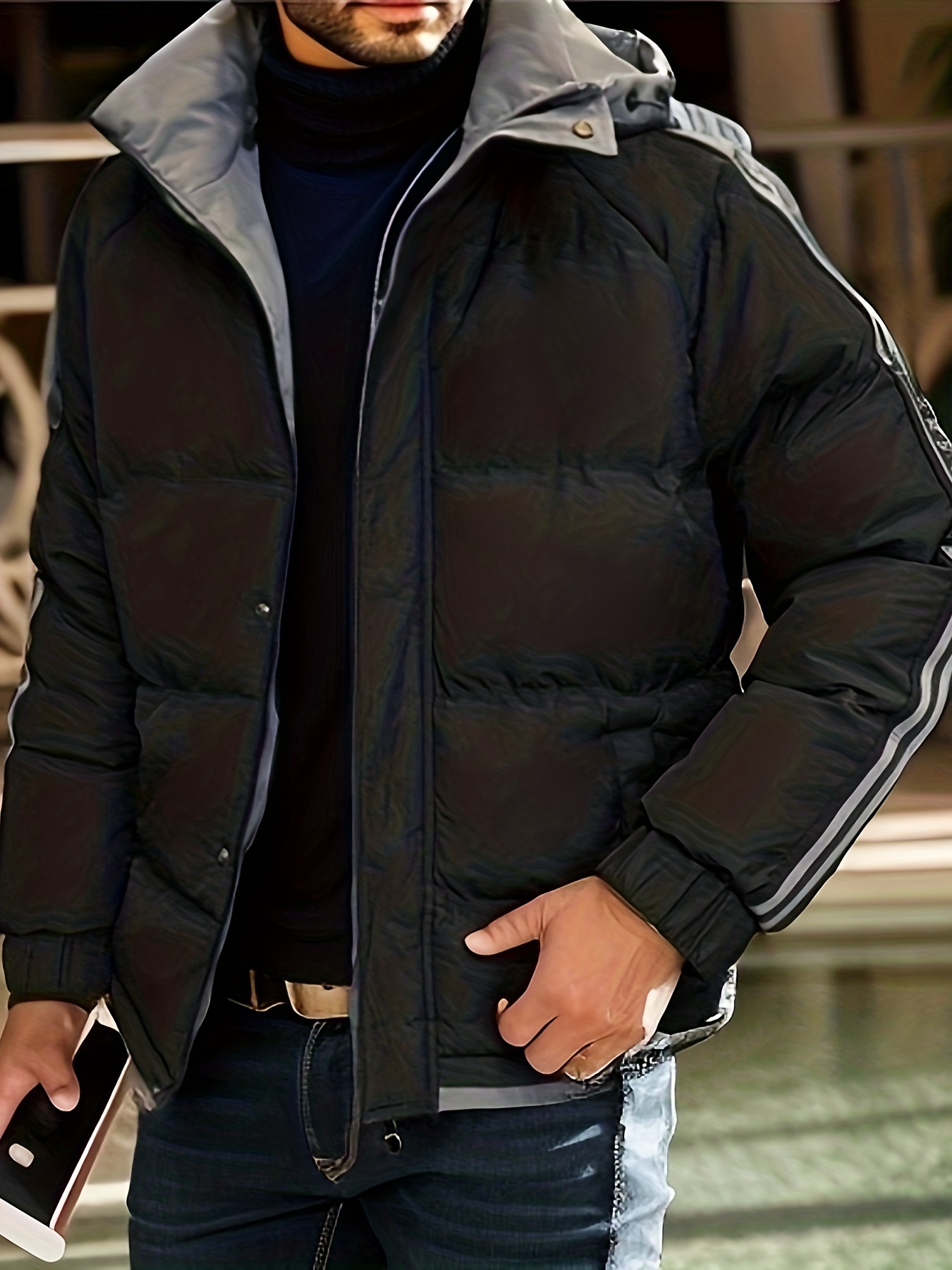 Classic Design Warm Hooded Jacket Men's Casual Zip Jacket - Temu