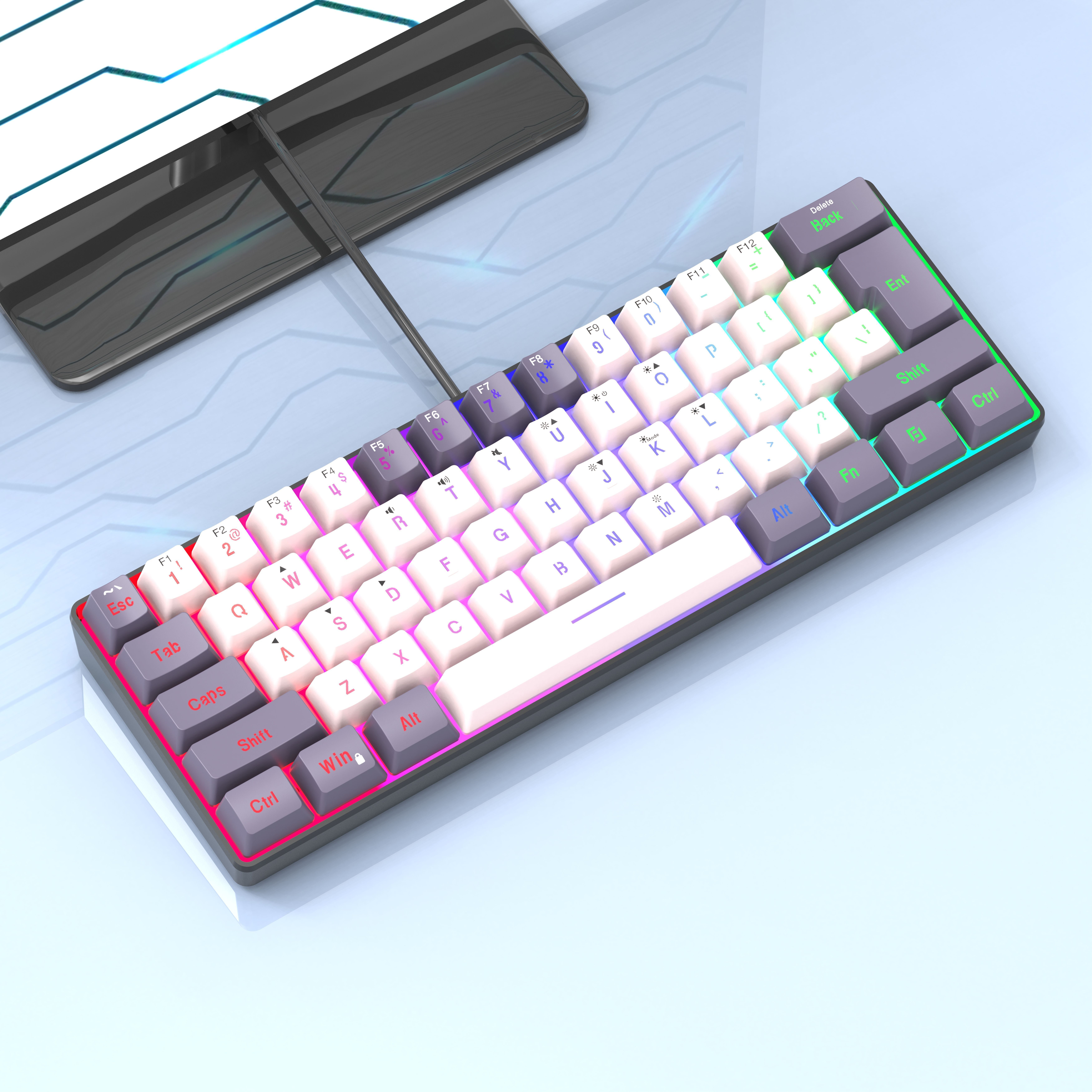 60% Mechanical gaming keyboard RGB backlit PBT keycap portable with PC  Laptop