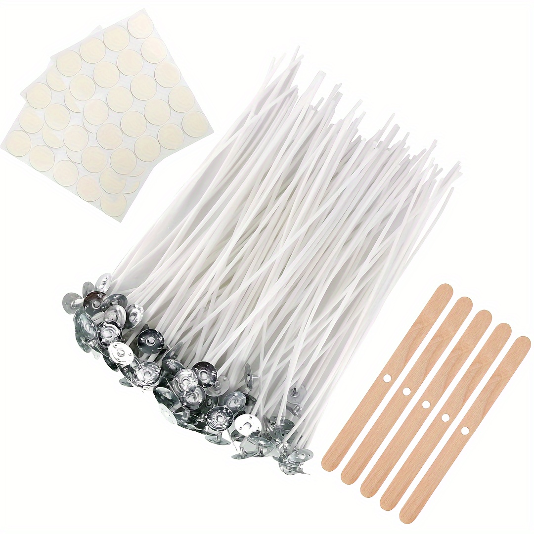 

Diy Candle Making Set With 100pcs Candle Wicks, 60pcs Candle Wick Stickers And 5pcs Wooden Candle Wick Holder, Wicks Coated With Stone Wax, Cotton Wick Kit For Candle Making (three Length Choices)