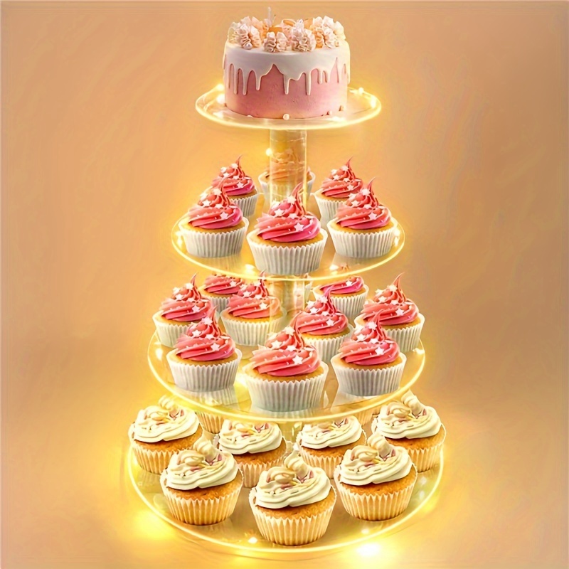 4 couches épaissie carré acrylique lumineux gâteau support Led lumières  mariage Festival présentoir bonbons support mariage accessoires