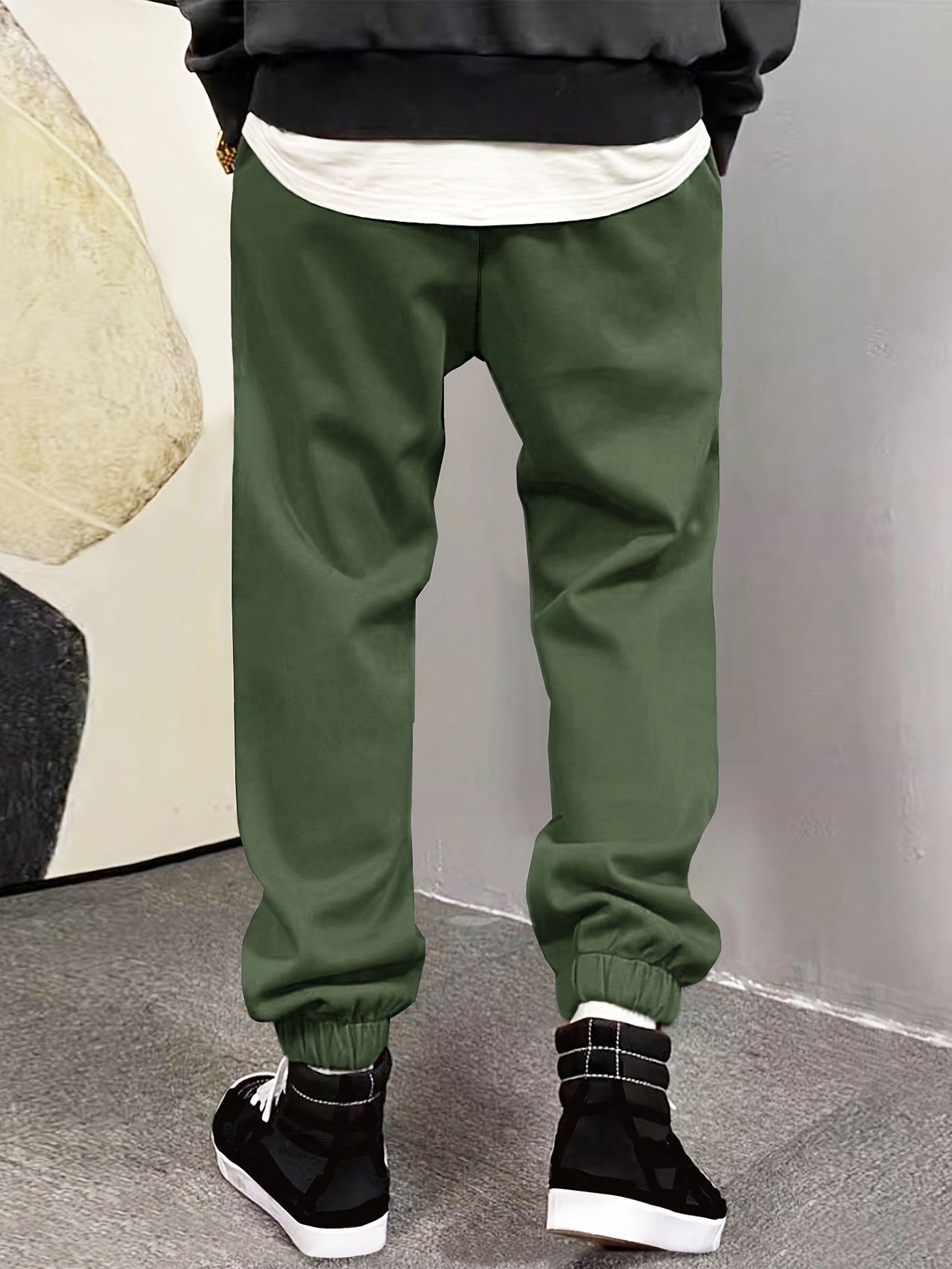 Classic Design Joggers, Men's Casual Waist Drawstring Sports Cropped Pants  For Spring Summer Outdoor