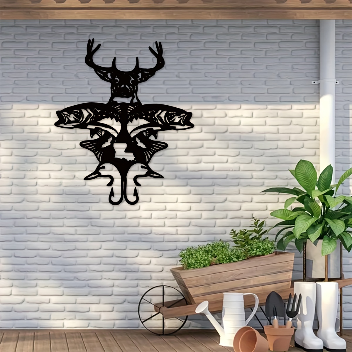 Deer Head Fishing Tackle Sign Metal Wall Art Unique Home - Temu