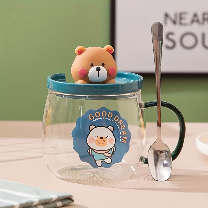 Bear Tumbler With Lid, High Temperature Resistant High-value Transparent Glass  Water Cup, Household Straw Glass Cup - Temu