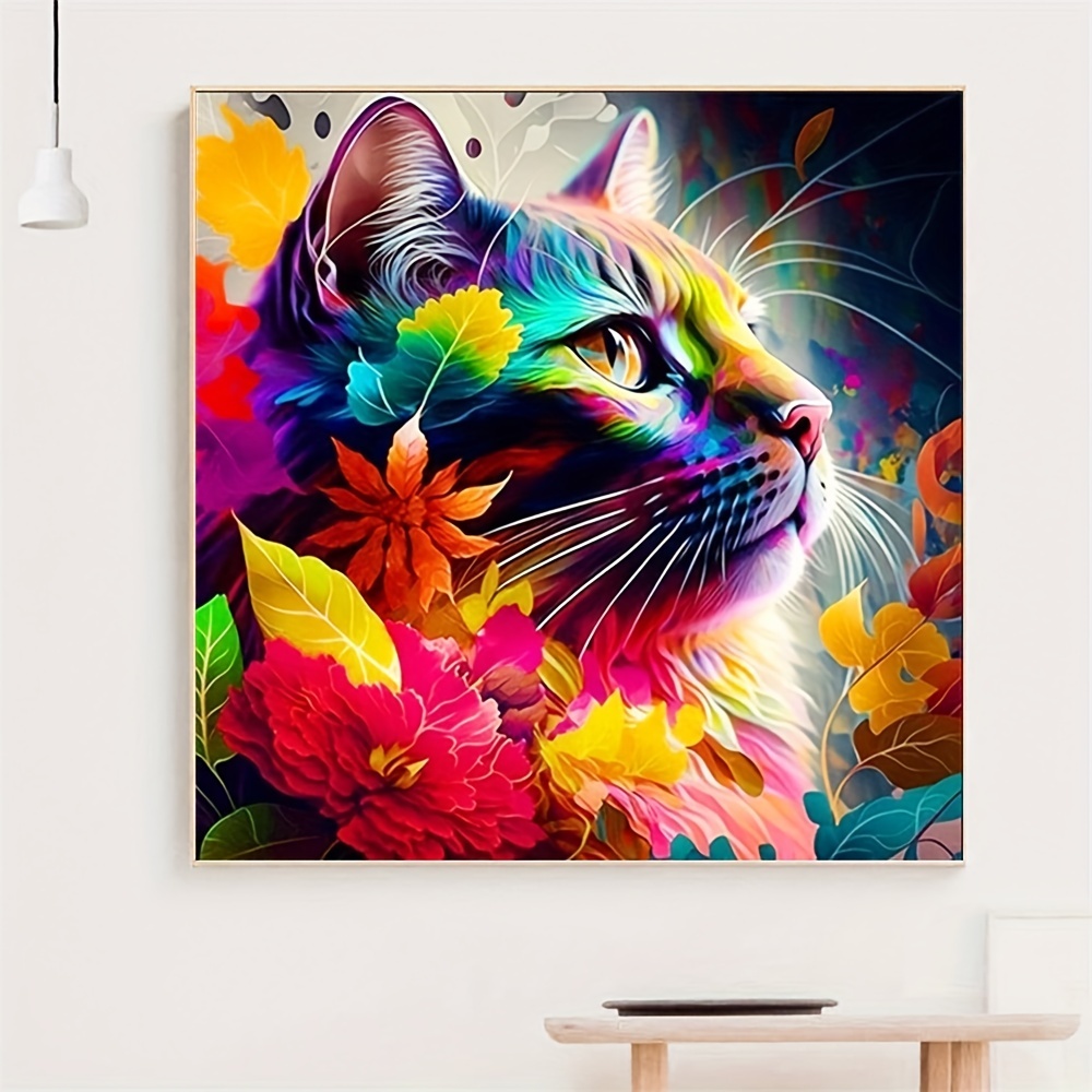 Pintura de Diamantes 5D (20x20 cms) - Pintura Gatito y Flore