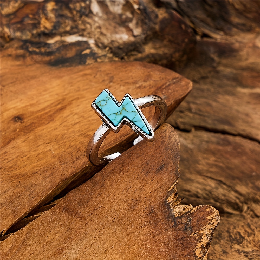 Men's Gothic Retro Lightning Gemstone Ring Adjustable Holiday Jewelry