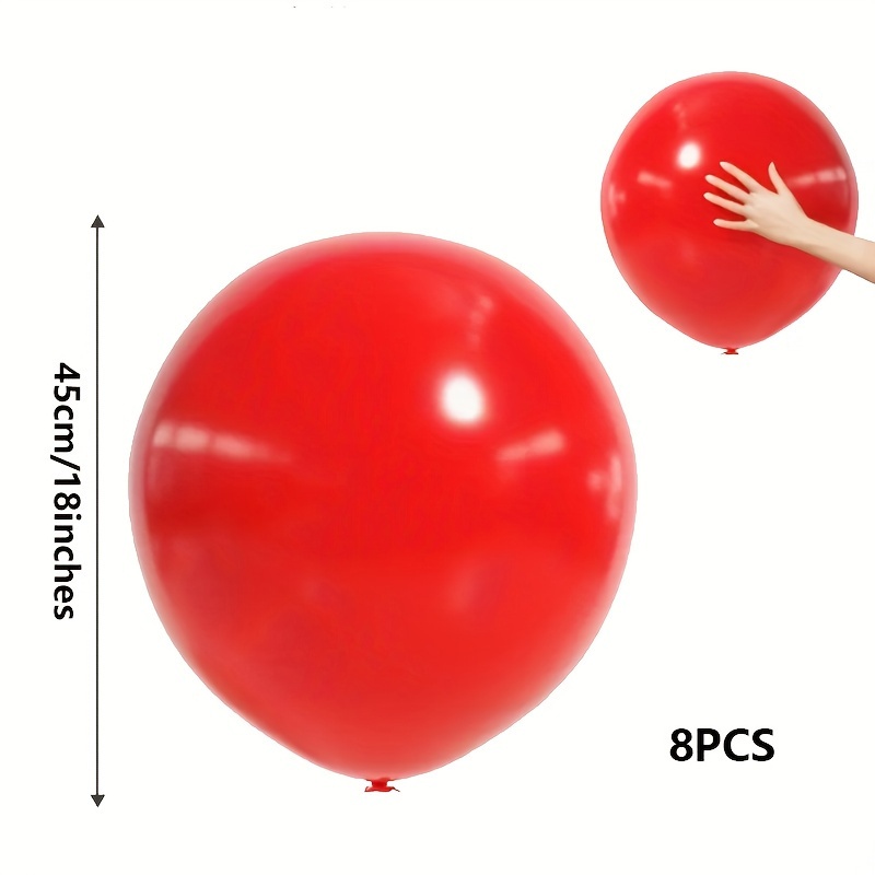 Image of Set Of 8 Red 18-inch Thick Latex Balloons, Perfect For Birthday Parties, Weddings, , Graduations, Themed Events, And Interior Decor