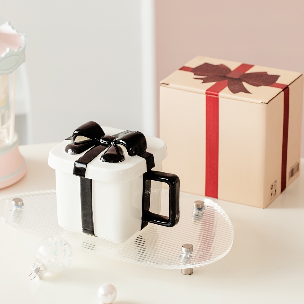 Gift Box Design Coffee Mug With Lid Ceramic Coffee Cups - Temu