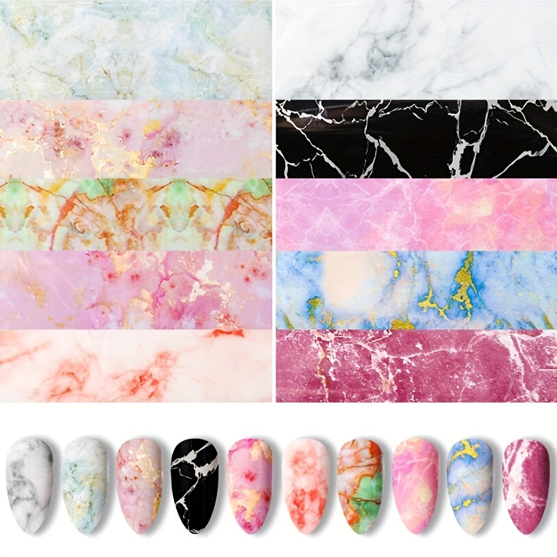 

10 Rolls Colorful Marble Nail Foil Transfer Stickers For Diy Nail Art Decoration