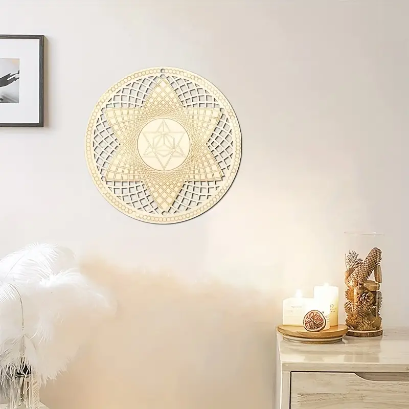 1pc Wooden Wall Sign Flower Of Life