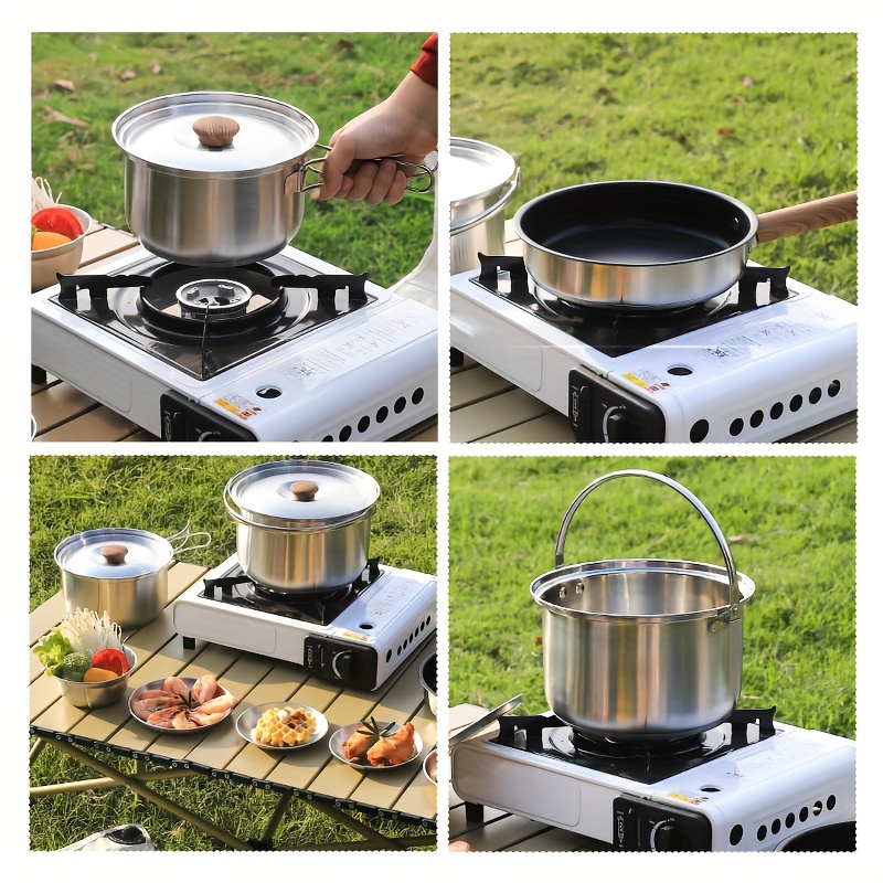 6pcs Stainless Steel Outdoor Cookware Set with Storage Bag