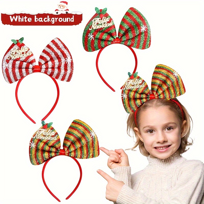 1pc Girls Red Bow Headband Hairband Head Hoops Christmas and New Year Hair Accessories,Temu