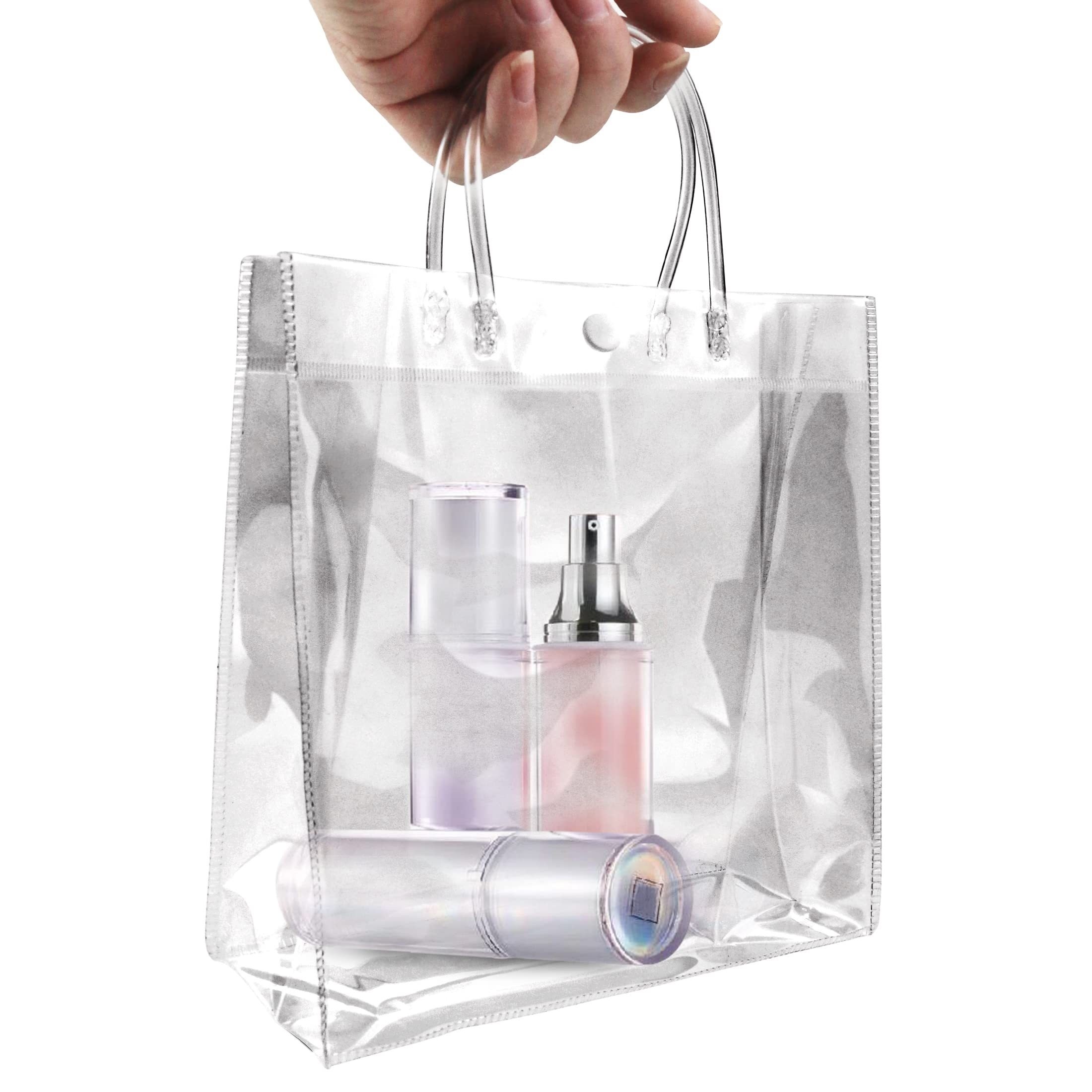 Paquete de 16 bolsas de regalo de plástico transparente de 7 x 8 x 4 con  asa, bolsas de plástico PVC transparente reutilizables para envolver  regalos