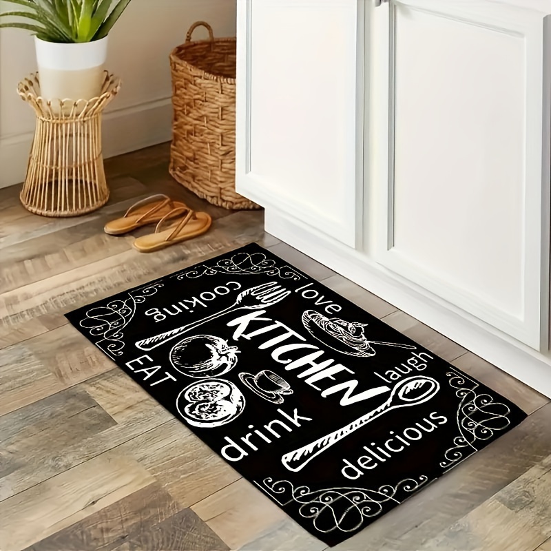 Kitchen Rugs and Mats Non Skid Washable Set of 2, Black Cooking