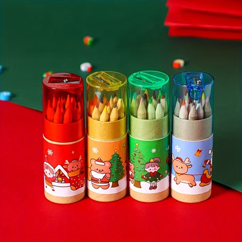 Christmas Colored Pencil Christmas 12 Colors Bucket Colored - Temu