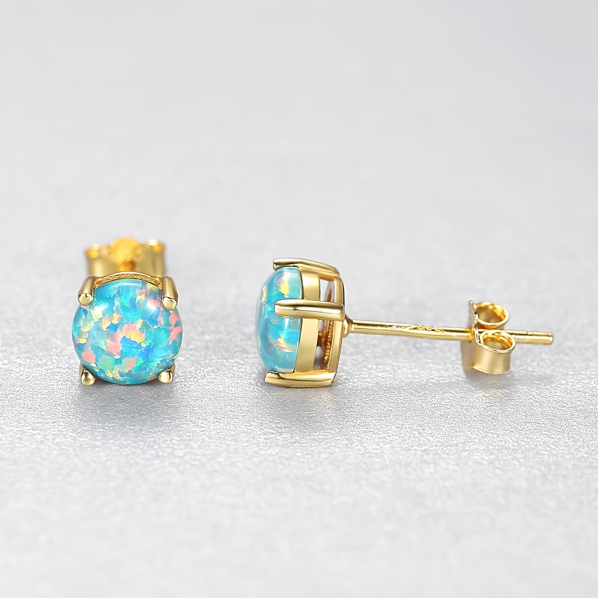 4 Prong Opal Stud Earrings 925 Silver Jewelry Gift