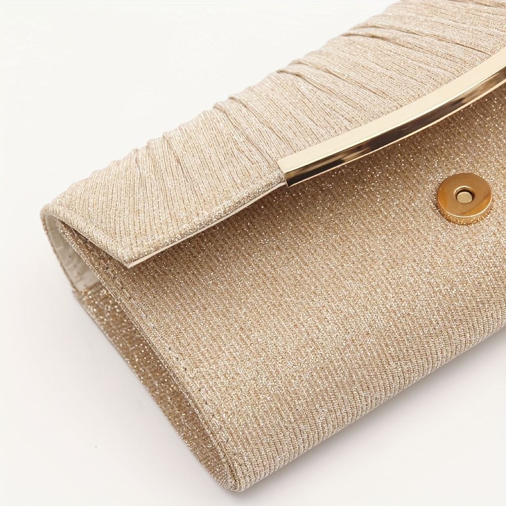 Ruched Evening Bag Metal Decor Flap Clutch Purse Glitter Handbag