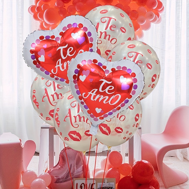 7pcs, Valentine's Day Wedding Proposal Confession Scene Layout Spanish I  Love You Latex Aluminum Film Balloon Set