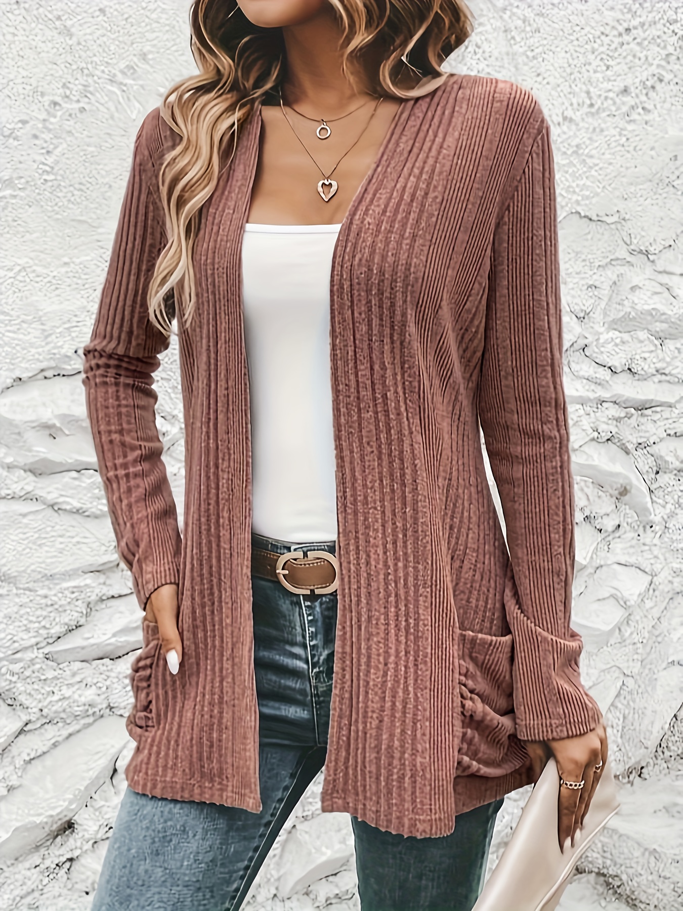 Clearance Items Women's Solid Color Loose Knitted Long Cardigan Sweater  With Pockets Womens Cardigans