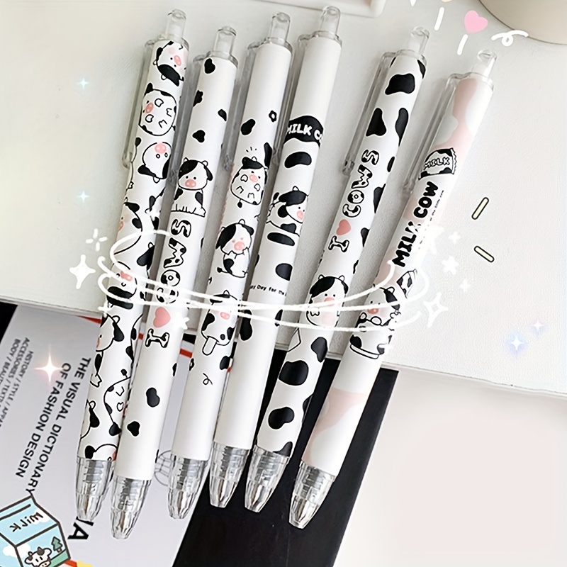 Black Ink Cartoon Milk Cow Retractable Pen Bullet Nib Gel - Temu
