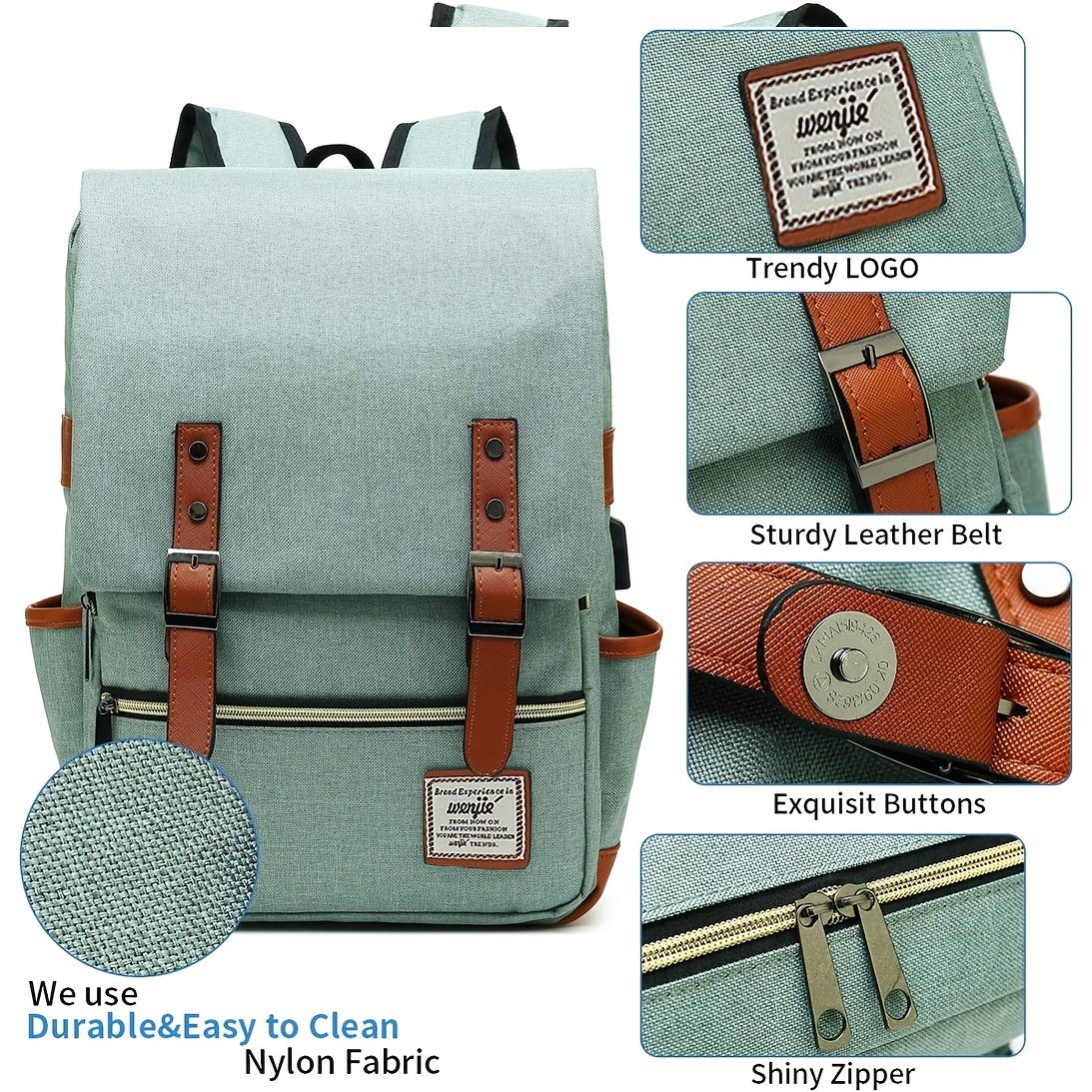 Vintage Laptop Backpack with USB Charging Port Women Canvas Bags