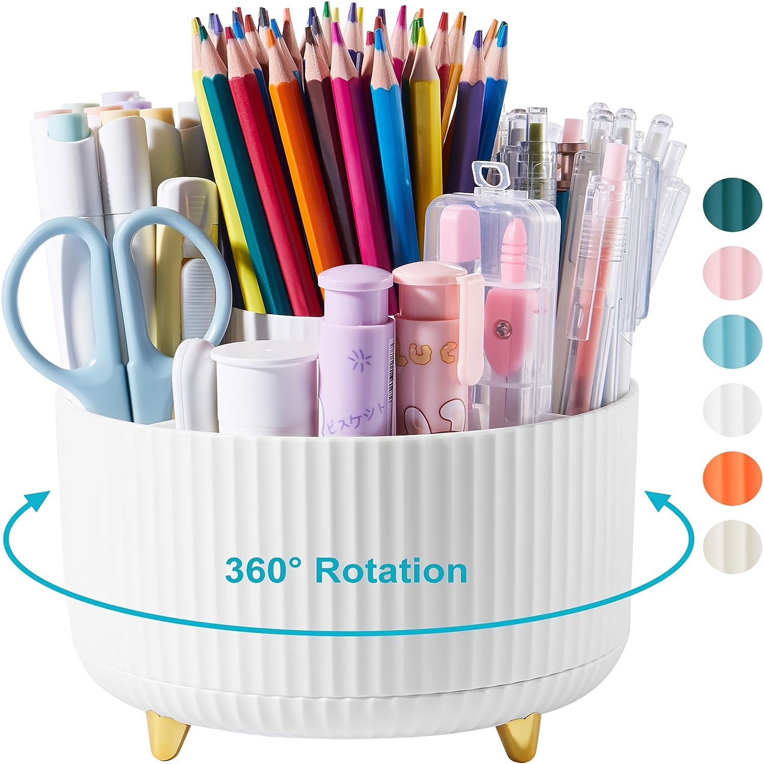 Tecbeauty Porte-crayon, 9 emplacements rotatifs à 360°, organiseur de  bureau pour la maison, le bureau, l'école (blanc)