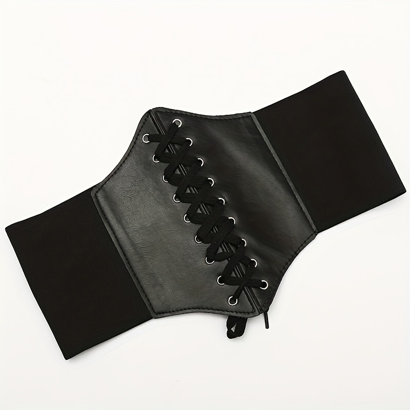 

Ceinture corset vintage pour femme, en cuir PU avec bandes élastiques, design à lacets, parfait pour les et les fêtes, serre-taille.