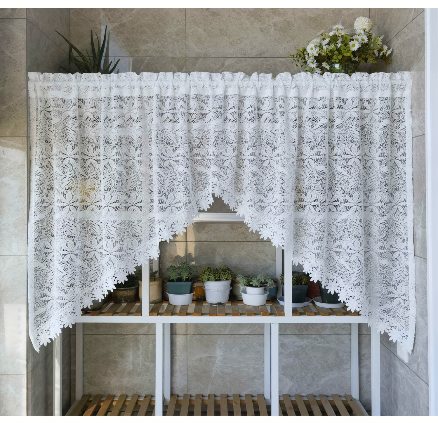 Lace Cafe Curtain Half Short Window Drape Curtain Kitchen Door Treatment  Home
