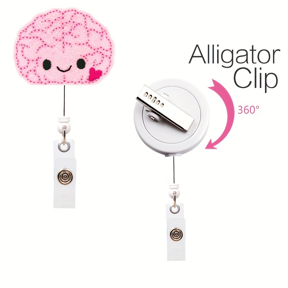 2 Packs Cute Brain Badge Reel with Alligator Clip, Retractable ID Badge Holder for Women,Cat,Car,Flower,Valentine's Day,Cartoon,Heart,Diy,Box,Egg
