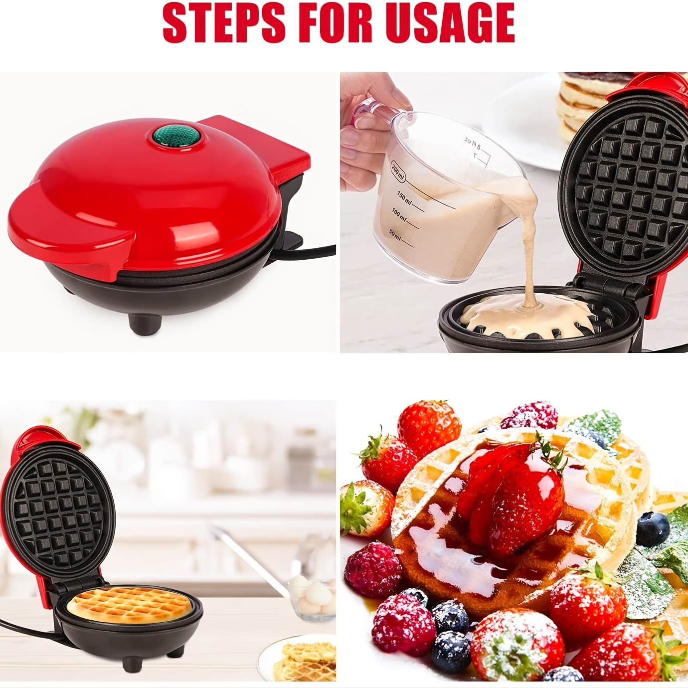  Dash Mini Waffle Maker Machine, Red Heart 4 Inch & Mini Maker  Electric Round Griddle for Individual Pancakes, Cookies, Eggs & other on  the go Breakfast, Lunch & Snacks - Red