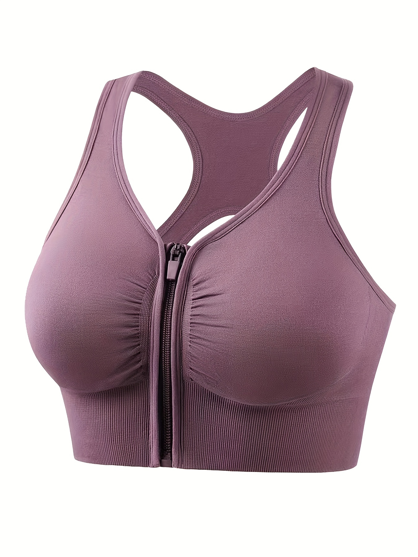 Zip Front Sports Bras for Women, No Rims Padded Yoga Crop Tank, Racerback  Support Top, Fitness Workout Running, 2 Pcs (Color : Purple, Size : Small)