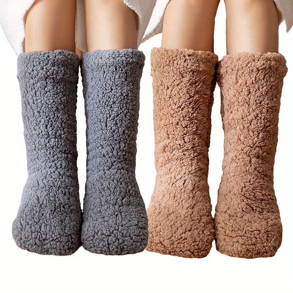 3 Pairs Fuzzy Socks for Women Thicker Warm Soft with Grips Fleece