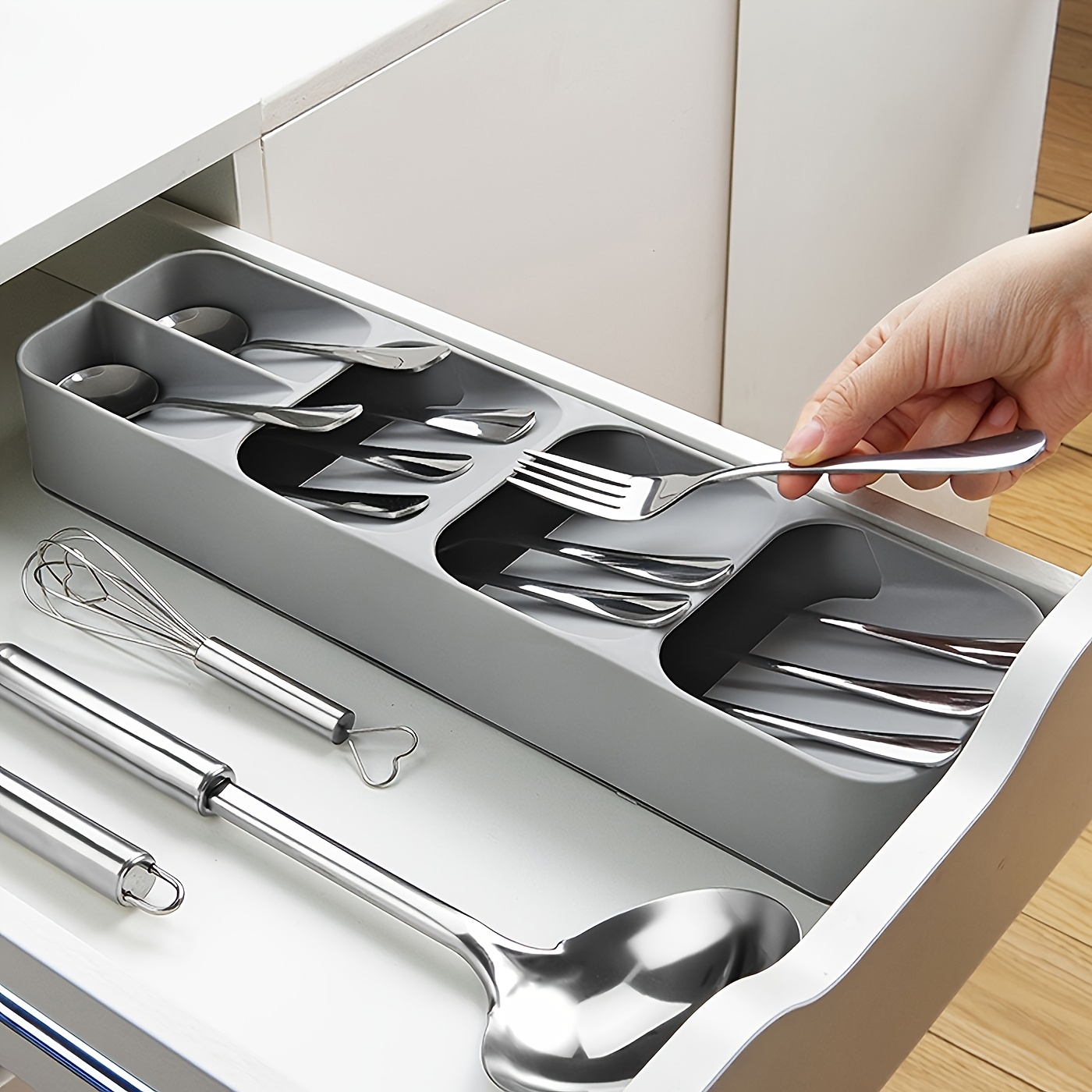 

1pc Multifunctional Knife And Fork Compartment Storage Box, Cutlery Spoon Box Knife And Fork Divider Organizer, Kitchen Drawer Storage Box Tray, 5.5inch/4.3inch